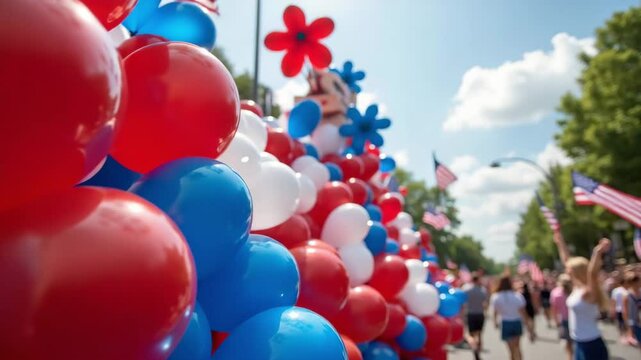 Colorful balloon decorations at a festive parade  
