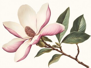 A vintage botanical illustration of a magnolia flower isolated on a white background 