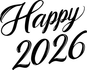 Happy 2026. Vector typography design for Happy New Year greeting cards and posters. Black ink.