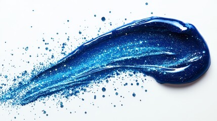 Obraz premium Shimmering blue paint splash with glitter on white background