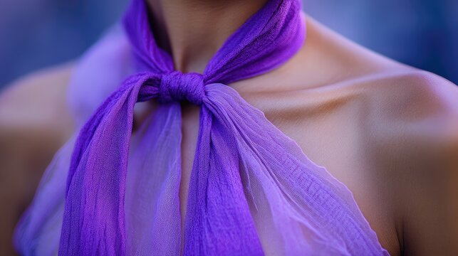Woman in purple dress with purple ribbon for World Cancer Day, domestic violence, and leprosy awareness.