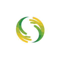 Fototapeta premium Abstract Circle Logo with Green and Yellow Hands