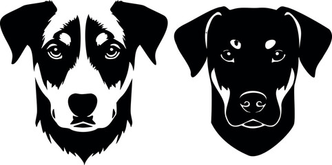 Obraz premium Dog Face Vector Black Silhouette on White Background | Pet Animal Head Illustration | Cute & Minimalist Design | Editable Graphic for Print & Digital Use