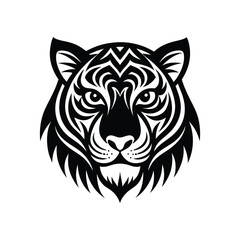 Tribal tiger face silhouette vector art illustration