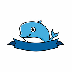  whale head with waves and a banner