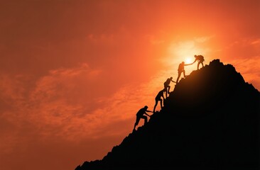 Teamwork Mountain Silhouette: Achieving Success Together