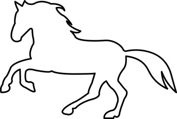 Horse silhouette line icon. Running, jumping, trotting, rearing horse vector isolated on transparent background. Wild animal symbol vector illustration.