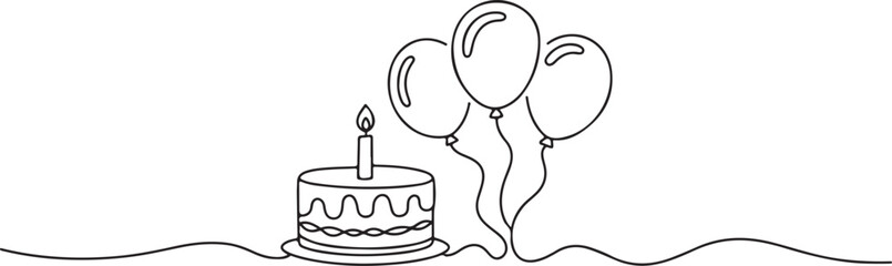  Line Art of Birthday Cake and Balloons: Simple Design for Celebration