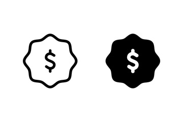 Dollar inside a wavy badge shape. Representing price, cost, value, money, finance, sale, discount, promotion, reward, and offer