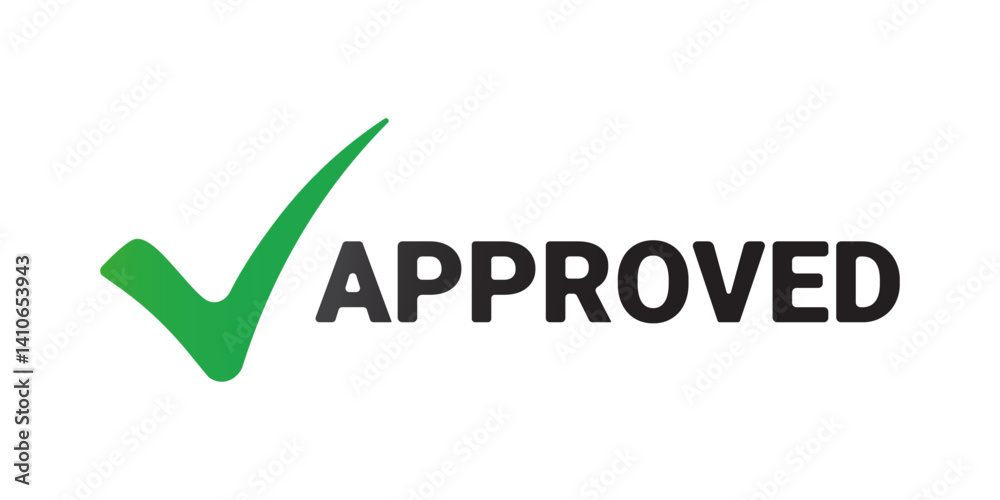 Fototapete simple green check mark icon with black text approved. vector element for ui, app interface and info