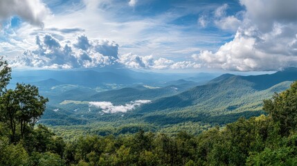 Majestic panoramic view overlooking a vast mountain range and beautiful clouds