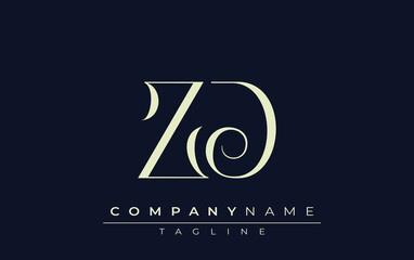 ZD abstract Logo. Elegantly Designed Minimalist Monogram Logo with Stylish Lettering. Sophisticated and sleek minimalist monogram showcasing unique lettering design.