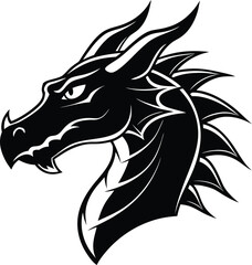Detailed Black And White Dragon Head Line Art Illustration Design