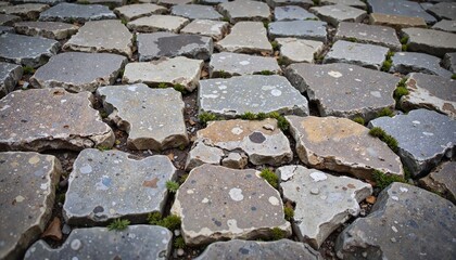 Textured cobblestone pathway with greenery