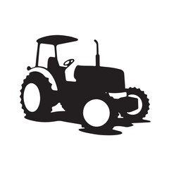 Farm tractor, black and white silhouette logo design isolated on a white background. A farm Tractor Silhouette. Vector illustration.	
