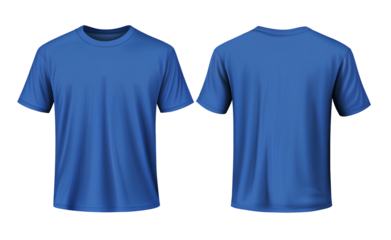 blue tshirt template, front and back view, transparent background, png file with white background