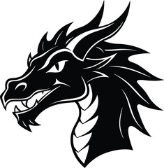 Detailed Black And White Dragon Head Line Art Illustration Design