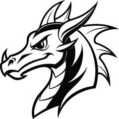 Detailed Black And White Dragon Head Line Art Illustration Design