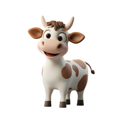 3D render of a cute cow isolated on transparent background