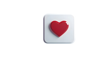 A vibrant red heart icon within a sleek white square ideal for social media apps and digital