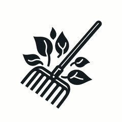 Minimalist garden rake with leaves illustration  