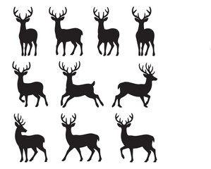 set of deer silhouettes on white background.