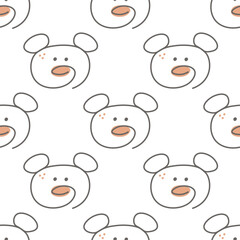 Children`s seamless pattern with animal. Cute little bear. Simple vector pattern. Wild animal on white background. Minimalist design. Drawing of baby bear`s head. Print on fabric or wrapping paper.