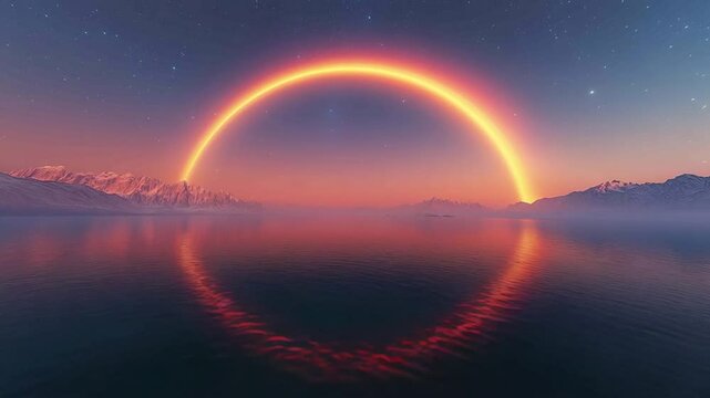 rainbow in the night sky over a mountain lake video