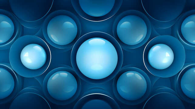 A mesmerizing dance of luminous blue spheres, creating a hypnotic rhythm of light and shadow in a deep, tranquil ocean of color.