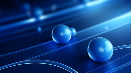 Blue spheres gracefully rolling along luminous pathways, a journey of connection and smooth transitions in a deep blue digital landscape.