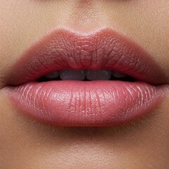 Obraz premium Close-up of lips with natural texture and pink tint. Perfect for beauty, takeup, cosmetics, portrait and textures topics.