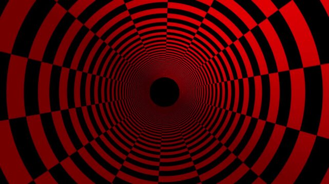 Seamless hypnotic red and black tunnel animation with optical illusion effect