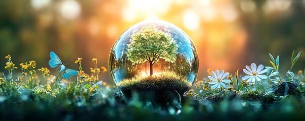 Digital concept presentation of sustainable energy transition, emphasizing ecological protection and economic prosperity through clean energy solutions