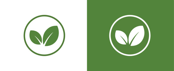  Simple green circle with two leaves inside, representing nature, sustainability, and eco-friendly practices. Perfect for environmental, organic, and green living-themed designs.