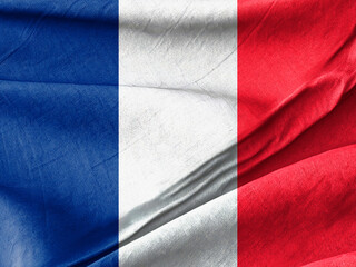 French Flag with Wrinkled Texture Displayed in Close-Up View