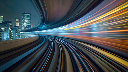 Fast Moving Night City Tunnel