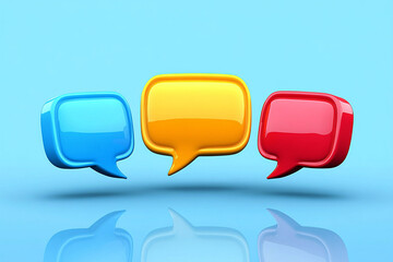 Fototapeta premium several speech bubbles in different colors on a blue background. icons and remarks. Free space for text or image. Concept of online communication or communications