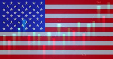 Naklejka premium US Flag with a stock bar chart overlay