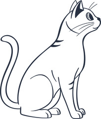 Elegant Illustration of a Graceful Cat with Curious Pose in Monochrome Style