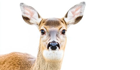 Fototapeta premium Close-up view of a young deer with soft fur and alert expression against a bright background