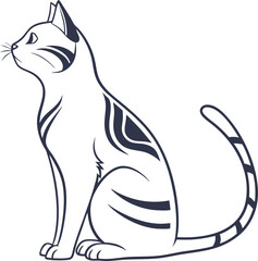 Elegant Illustration of a Graceful Cat with Curious Pose in Monochrome Style