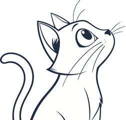 Elegant Illustration of a Graceful Cat with Curious Pose in Monochrome Style