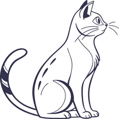 Elegant Illustration of a Graceful Cat with Curious Pose in Monochrome Style