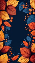 Autumnal Harmony: A Symphony of Colored Leaves and Berries Against Deep Backdrop