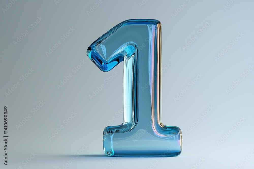 Aufkleber translucent number one in icy blue glass design on neutral background representing minimal clarity, 