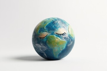 A whimsical depiction of Earth as an egg, eyes closed, suggesting rest or contemplation.