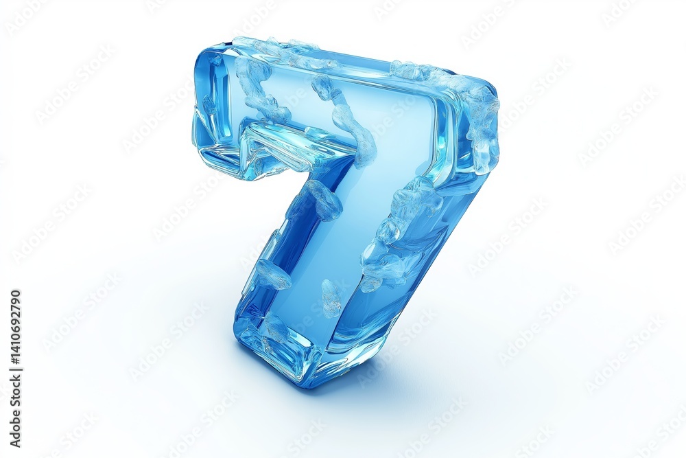 Aufkleber blue stylized number seven with frozen texture and crystalized ice surface showcasing cool geometry 