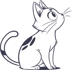 Elegant Illustration of a Graceful Cat with Curious Pose in Monochrome Style
