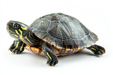 Fototapeta premium Closeup of a colorful turtle on white background nature and wildlife in stunning detail