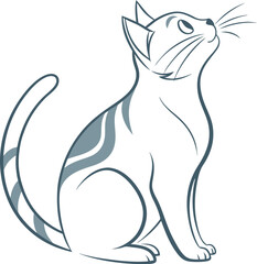 Elegant Illustration of a Graceful Cat with Curious Pose in Monochrome Style